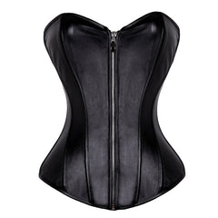 Black/Red Faux Leather Corset Sexy Clubwear Bustier Hot Lingerie Zipper Plus size Waist Cincher Top S-6XL
