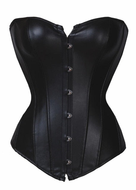 Black/Red Faux Leather Corset Sexy Clubwear Bustier Hot Lingerie Zipper Plus size Waist Cincher Top S-6XL