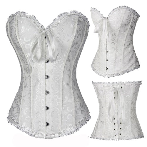 Black/White Sexy Boned Waist Trainer Brocade Corsets Bustiers Embroidery Lace Up Corselet Gothic Plus Size S-6XL Body Shaper