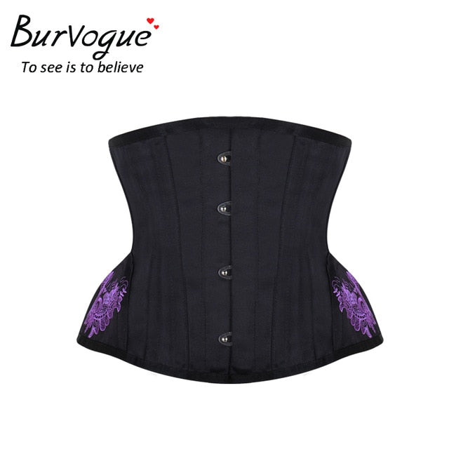 Burvogue Underbust Steampunk Corset Waist Control Gothic Corsets Cincher with Curved Hem Bustiers Embroidery Short Waist Trainer