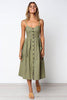 Image of Button Striped Print Cotton Linen Casual Summer Dress 2019 Sexy Spaghetti Strap V-neck Off Shoulder Women Midi Dress Vestidos