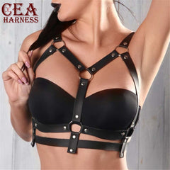 CEA.HARNESS Fashion Leather Harness Belt Punk Goth Bra Body Bondage Adjustable Chest Straps Black Slim Suspenders Buckle Top