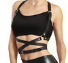 Image of CEA.HARNESS Leather Harness 2 Piece Set Garters Belts Sexy Women Waist To Leg Bondage Cage Straps Bra Garter Body Belts Chest