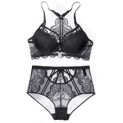 CINOON Floral Lace Lingerie Front Closure Bra Set Backless Underwear Push Up Brassiere Sexy High-Waist Panties For Women 2019