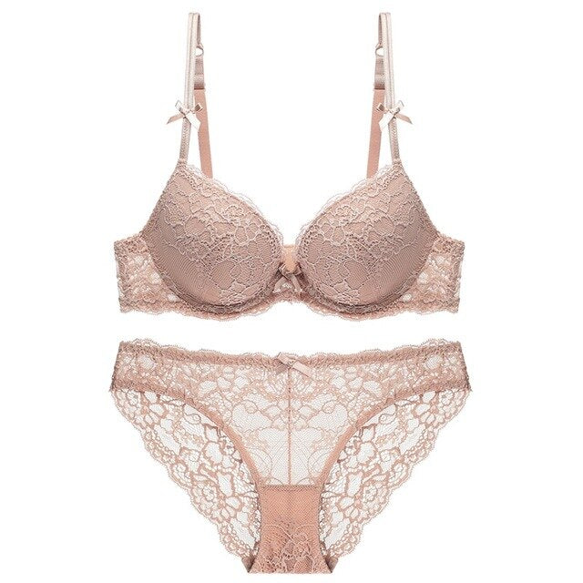 CINOON Sexy Lace 3/4 Cup Bra Sets For Women Wireless Thin Cotton Breathable Comfortable Underwear Solid color Lingerie Set