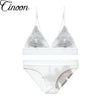 Image of CINOON Women sexy underwear bra embroidery lingerie set thin lace bra transparent ultra-thin temptation push up bra set