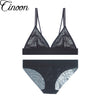 Image of CINOON Women sexy underwear bra embroidery lingerie set thin lace bra transparent ultra-thin temptation push up bra set