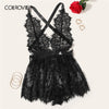 Image of COLROVIE Black Floral Lace Criss Cross Backless Romper Bodysuit Women 2019 Sexy Lingerie Nightwear Ladies Teddies Sleepwear