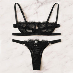 COLROVIE Black Floral Lace Lingerie Set Women Intimates 2019 Summer Bra And Panty Sexy Sets Female Solid Briefs Underwear Set