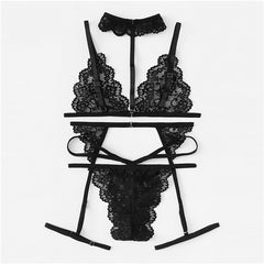 COLROVIE Black Sexy Floral Scalloped Trim Lace Lingerie Set New Women Bra And Thongs Sets Wireless Navy Sexy Underwear Bra Set