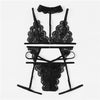 Image of COLROVIE Black Sexy Floral Scalloped Trim Lace Lingerie Set New Women Bra And Thongs Sets Wireless Navy Sexy Underwear Bra Set