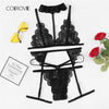 Image of COLROVIE Black Sexy Floral Scalloped Trim Lace Lingerie Set New Women Bra And Thongs Sets Wireless Navy Sexy Underwear Bra Set