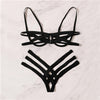 Image of COLROVIE Black Solid Ladder Cut-Out Lingerie Set 2019 Sexy Women Summer Bralettes Thongs V-Strings Female Underwear Bra Set