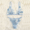 Image of COLROVIE Blue Appliques Tanga Mesh Lingerie Set Women Intimates 2019 Sexy Wireless Bralettes And Briefs Underwear Bra Set