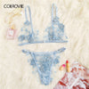 Image of COLROVIE Blue Appliques Tanga Mesh Lingerie Set Women Intimates 2019 Sexy Wireless Bralettes And Briefs Underwear Bra Set