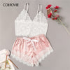 Image of COLROVIE Floral Lace Cami Top With Satin Shorts Lingerie Set Women 2019 Summer Sexy Sets Ladies Bra And Panty Underwear Set