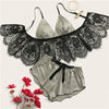 Image of COLROVIE Grey Eyelash Floral Lace Satin Lingerie Set Women Longline Triangle Intimates 2019 Bra And Shortie Ladies Sexy Sets