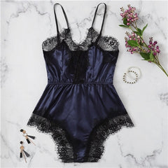 COLROVIE Lace Trim Romper Teddy Bodysuit Women 2019 Summer Satin Sexy Lingerie Cami Nightwear Ladies Sleepwear
