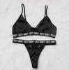 Image of CWXANS sexy bra set women alphabet mesh transparent push up lingerie bralette Active bra seamless thong panties underwear