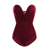 Image of Casual Woman Sleeveless Strapless Velvet Bodysuit Sesy Backless V Neck Bodycon Jumpsuit Fashion Body Tops Clothes Women Suit