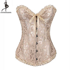Cheap Corset Lace Up Bustier Plus Size Korsett For Women Jacquard Floral Gothic Gorset Sexy Boned Korse Busk Solid Korset Outfit