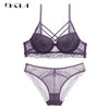 Image of Classic Bandage Black Bra Set Push Up Brassiere Thick Cotton Underwear Set Sexy Bras Lace Embroidery Gather Women Lingerie Sets