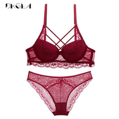 Classic Bandage Black Bra Set Push Up Brassiere Thick Cotton Underwear Set Sexy Bras Lace Embroidery Gather Women Lingerie Sets