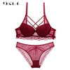 Image of Classic Bandage Black Bra Set Push Up Brassiere Thick Cotton Underwear Set Sexy Bras Lace Embroidery Gather Women Lingerie Sets