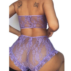 Comeondear Lace Bra Set Strapless Women Erotic Lingerie Set High Waist Transparent Elastic Sets Black Bra + Panty M XL RB80869