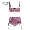 Image of Comeonlover Intimo Donna Sexy Hot RI80396 Deluxe Satin Lace Stitching Open Cup Bra Set Lingerie Plus Size Open Bra Sexy Bra Set