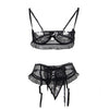 Image of Comeonlover Lenceria Erotica Jartiyer Sexy Set Exotic Nightwear Black Lace 3 Piece Open Crotch Plus Sexy Bra Open Cup RI80512