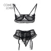 Image of Comeonlover Lenceria Erotica Jartiyer Sexy Set Exotic Nightwear Black Lace 3 Piece Open Crotch Plus Sexy Bra Open Cup RI80512