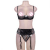 Image of Comeonlover Open bust sexy lingerie bra set adjustable black plus size underwear sets with belt half cup garter bra set RL80319