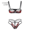 Image of Comeonlover Sexy Lingerie Set Flower Embroidery Open Bra Cup Hollow Out Micro Erotic Sex Shop Open Crotch G string Set LI8435