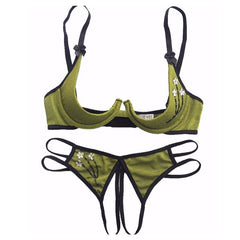 Conjunto Ropa Interior Mujer Bra And Panty Set Sujetador Encaje Bra Open Cup Crotchless Panties Ladies Underwear Lingerie Set