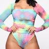 Image of Cryptographic Fashion Tie Dye Slim Rainbow Female Bodysuits Casual Long Sleeve Print Women's Jumpsuits 2019 New Clothing
