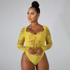 Image of Cryptographic Sexy Lace Transparent Embroidery Female Bodysuit Fashion Patchwork Mesh Long Sleeve Teddy 2019 New Women's Clothes