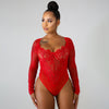 Image of Cryptographic Sexy Lace Transparent Embroidery Female Bodysuit Fashion Patchwork Mesh Long Sleeve Teddy 2019 New Women's Clothes