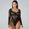 Image of Cryptographic Sexy Lace Transparent Embroidery Female Bodysuit Fashion Patchwork Mesh Long Sleeve Teddy 2019 New Women's Clothes