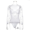 Image of Cryptographic Sexy Transparent Hollow Out Lace Female Jumpsuits Fashion Floral V-Neck Women Bodysuits New 2019 Female Clothes