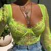 Image of Cryptographic Sexy Transparent Hollow Out Lace Female Jumpsuits Fashion Floral V-Neck Women Bodysuits New 2019 Female Clothes