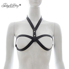 DAVYDAISY Women Sexy Bra PU Leather Open Bust Bralette Porn Intimates Sexy Lingerie Cropped Top Underwear Female Bras BR502