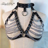 Image of DAVYDAISY Women Sexy Leather Punk Bra Choker Metal Chain Open Bust Belt Tops Belt Bandage Female Nightclub Sexy Lingerie BR512