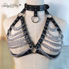 Image of DAVYDAISY Women Sexy Leather Punk Bra Choker Metal Chain Open Bust Belt Tops Belt Bandage Female Nightclub Sexy Lingerie BR512