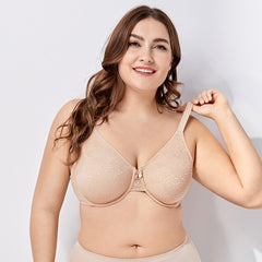 DELIMIRA Women's Non Padded Underwire Full Coverage Sheer Lace Supportive Minimizer Bra