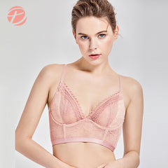 DOBREVA Women's Lace Bralette Non-Padded X-Back Underwired Longline Plunge Bra