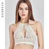 Image of DOBREVA Women's Lace High Neck Halter Bralette Non-padded Racerback Longline Bra