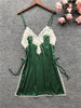 Image of Daeyard Sexy Lingeries Women Silk Satin Nightgown Lace Trim High Split Night Dress Summer Hot Mini Dress Sleepwear Home Clothes