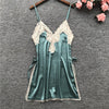 Image of Daeyard Sexy Lingeries Women Silk Satin Nightgown Lace Trim High Split Night Dress Summer Hot Mini Dress Sleepwear Home Clothes