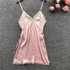 Image of Daeyard Sexy Lingeries Women Silk Satin Nightgown Lace Trim High Split Night Dress Summer Hot Mini Dress Sleepwear Home Clothes